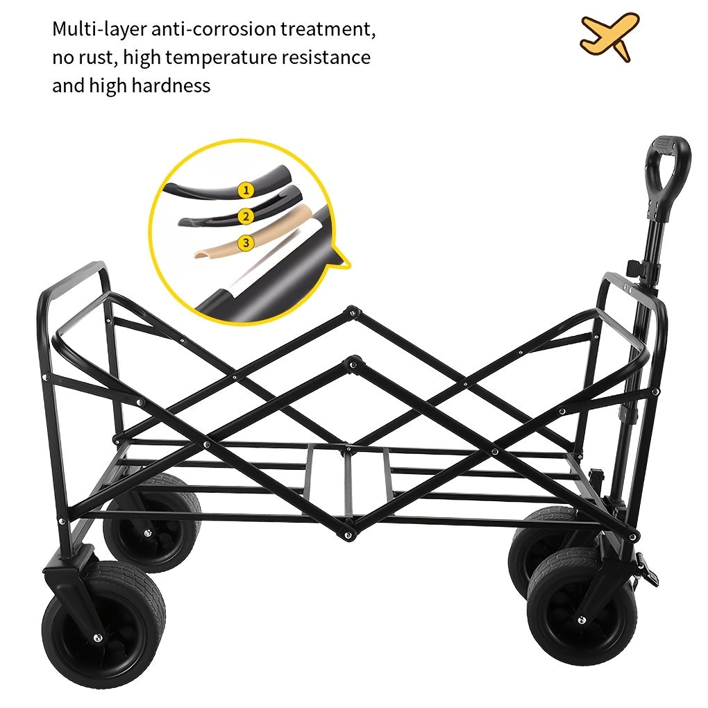 Foldable Utility Wagon with Side Pockets and Brakes
