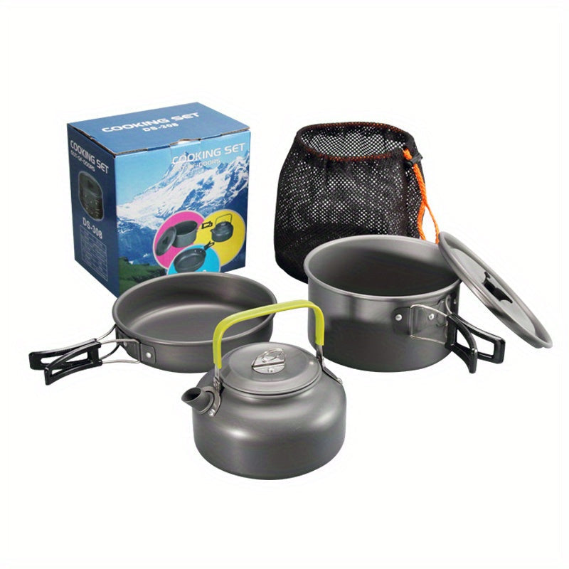 3-Piece Aluminum Camping Cookware Set Portable Kit