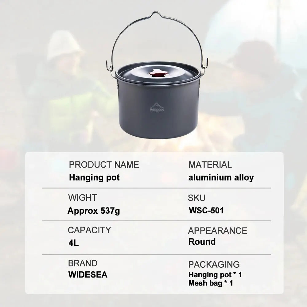 NNEOBA 4L Camping Hanging Pot Cookware