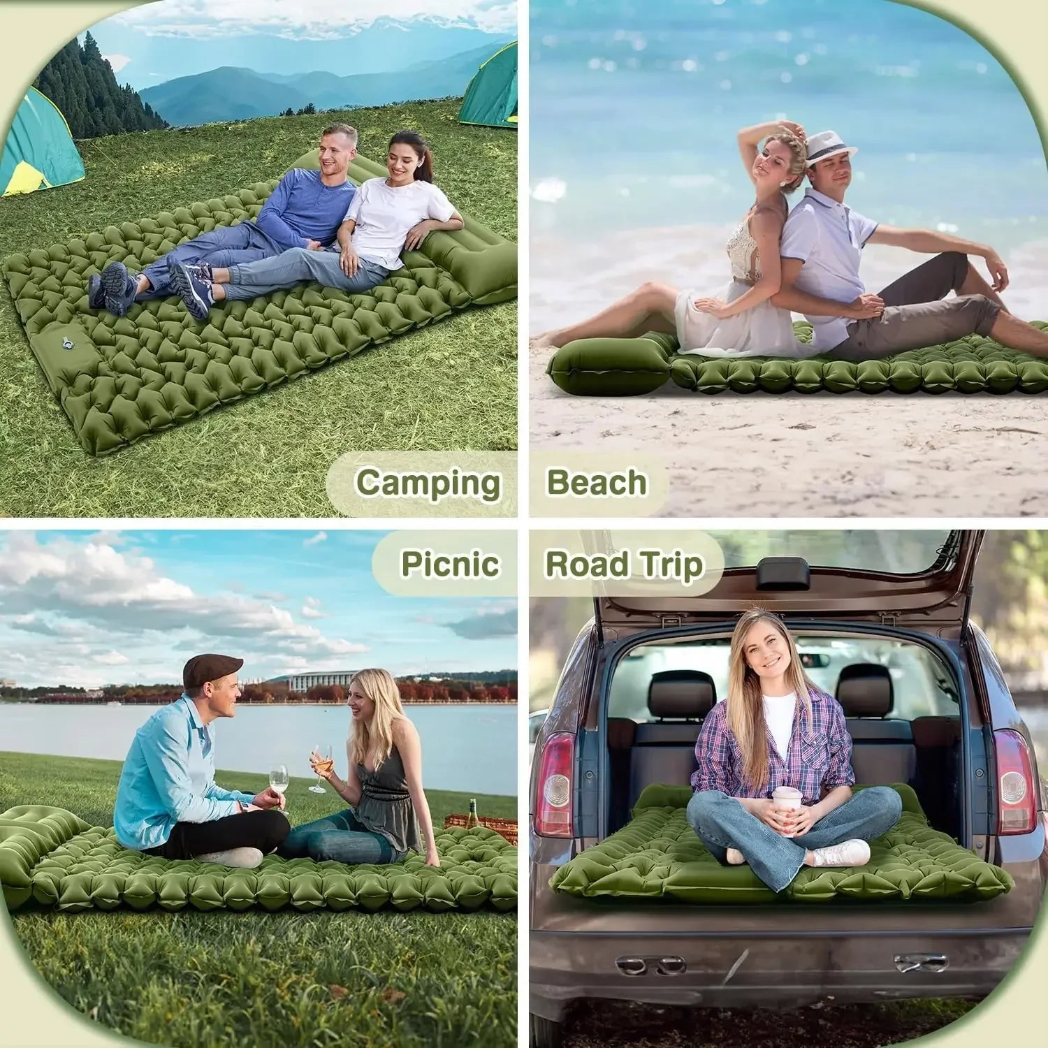 NNEOBA Double Self-Inflating Sleeping Pad Pillows Green