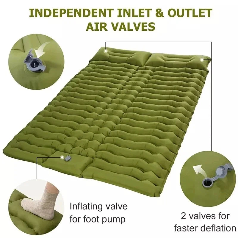 NNEOBA Double Self-Inflating Sleeping Pad Pillows Green