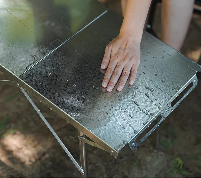 NNEOBA Stainless Steel Folding Camping Table Heat And Scratch Resistant Silver