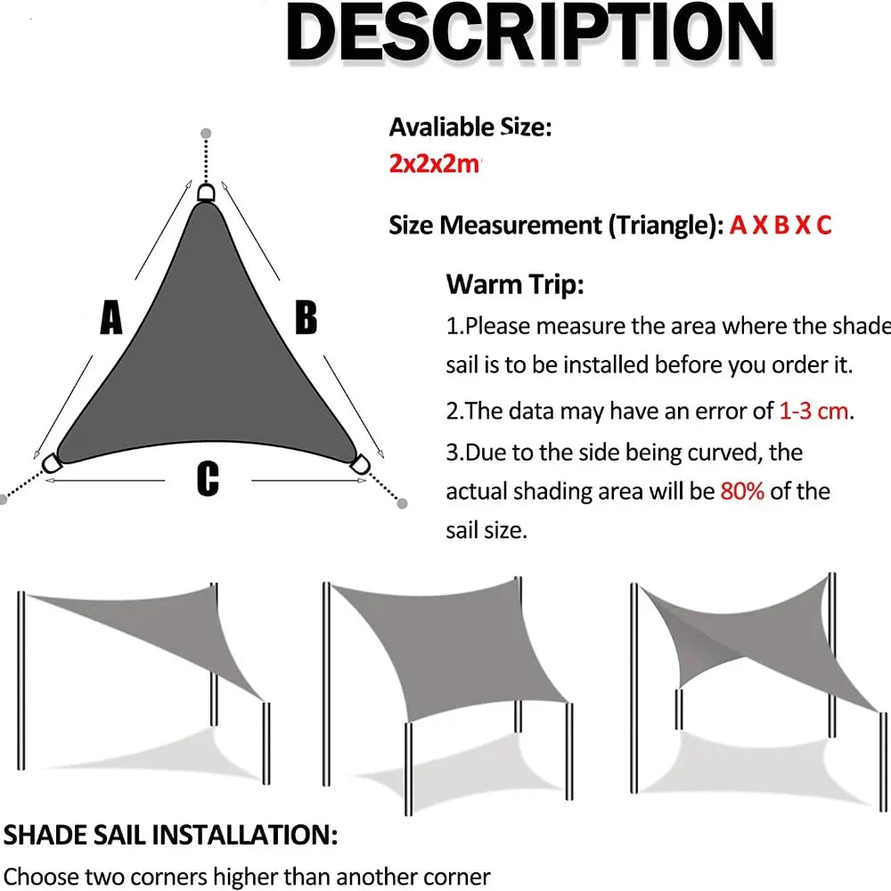 NNEOBA Premium Triangle Sun Shade Sail with Ropes (Grey)