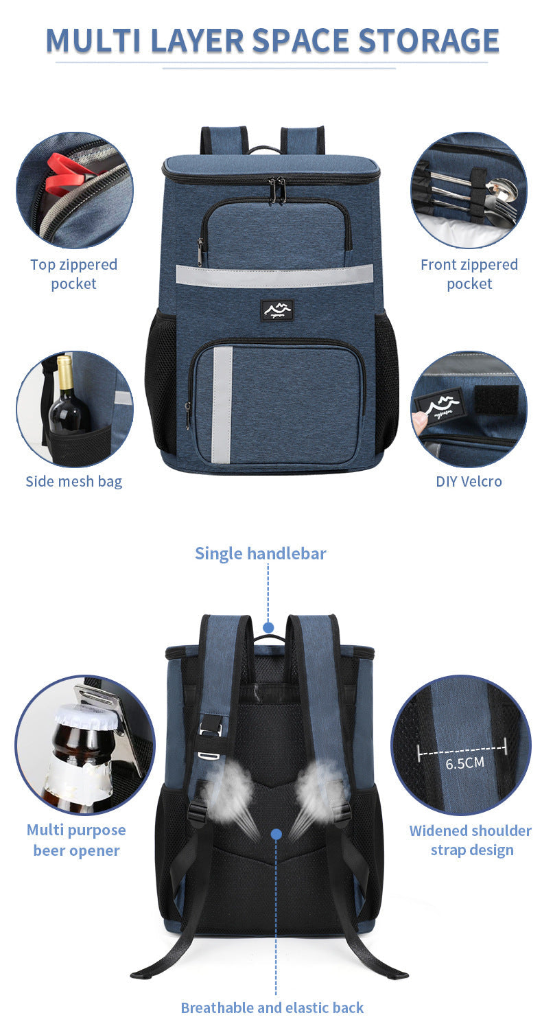 NNEDSZ Insulated Cooler Backpack - Portable Outdoor Picnic and Beverage Bag with Bottle Opener (Navy blue)
